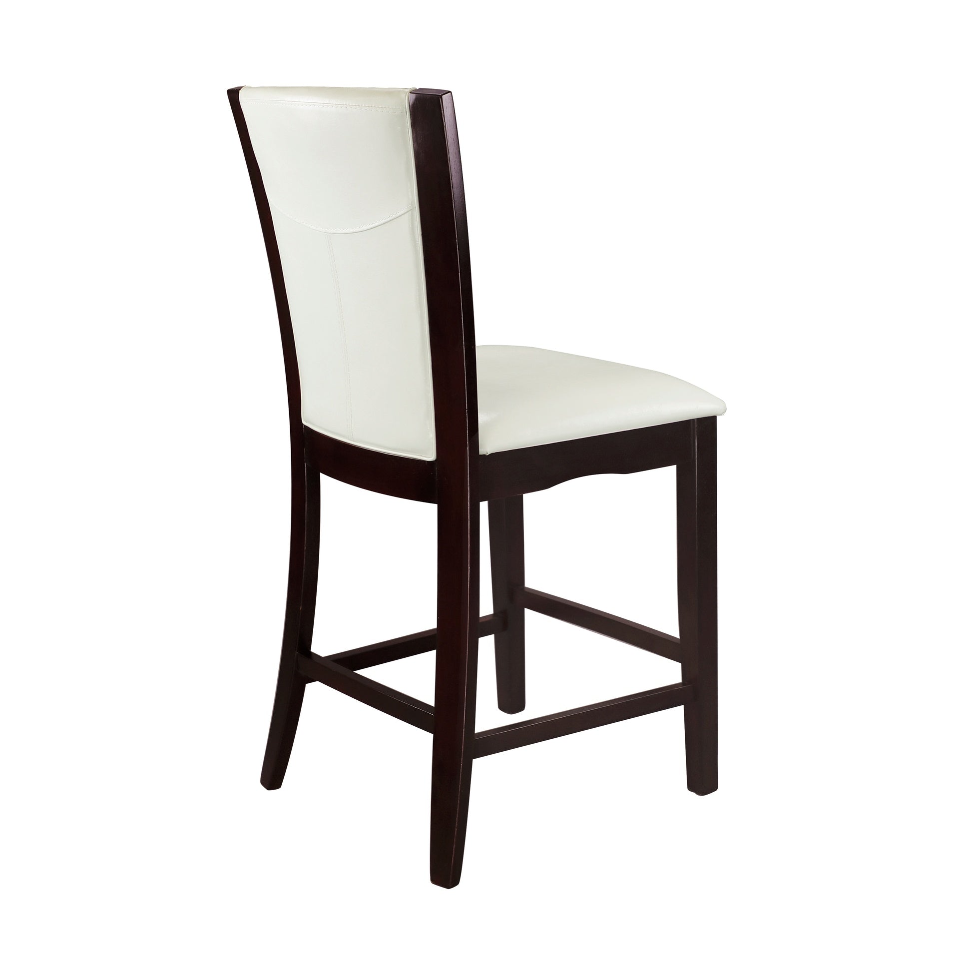 Modern Contemporary Counter Height Chairs Set of 2 White Faux Leather Upholstered Espresso Finish Hardwood Solid