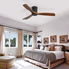 52 Inch Low Profile Ceiling Fan DC 3 Wood Fan Blade Noiseless Reversible Motor Remote Control Without Light