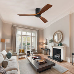 52 Inch Low Profile Ceiling Fan DC 3 Wood Fan Blade Noiseless Reversible Motor Remote Control Without Light