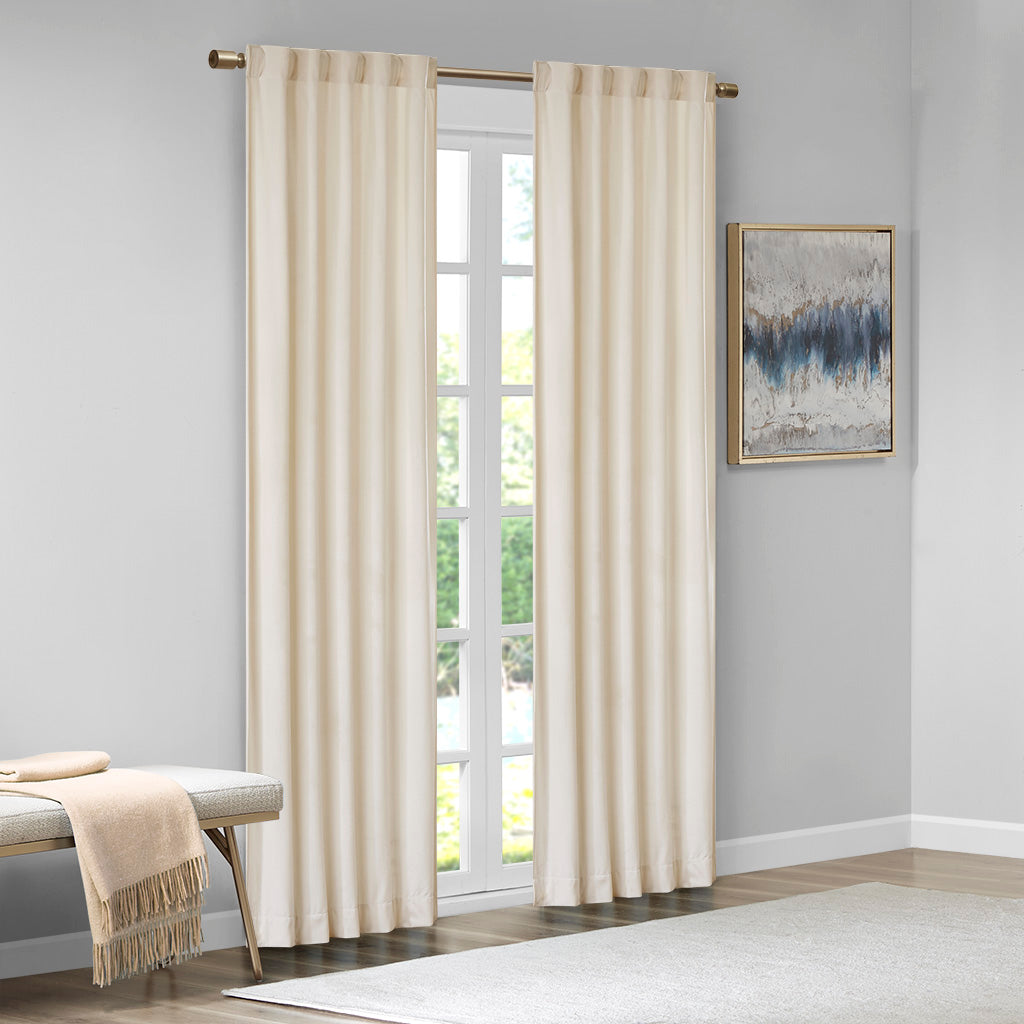 Room Darkening Metallic Printed Poly Velvet Rod Pocket/Back Tab Window Panel Pair Ivory 37x95"