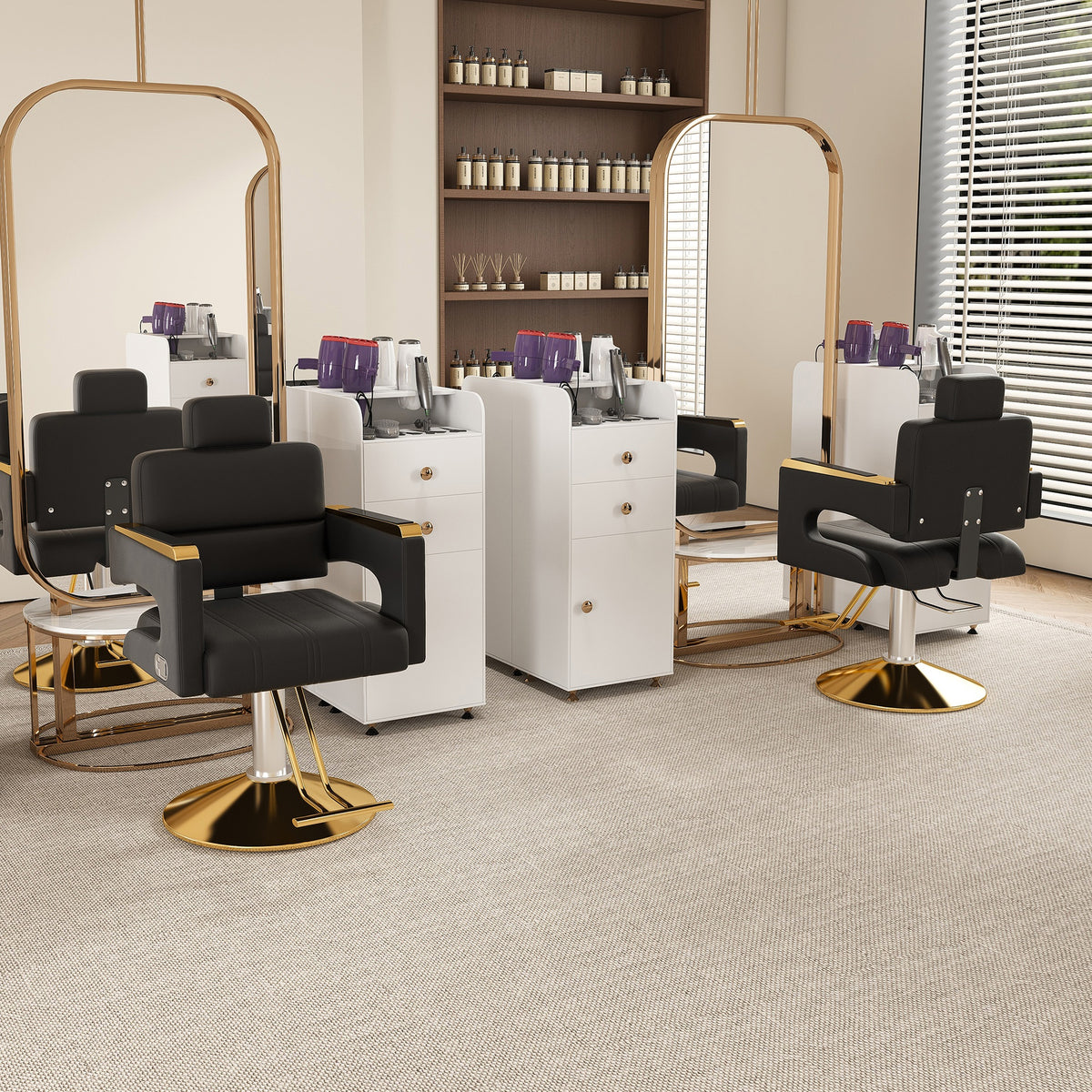 Professional Hydraulic Barber Chair - 360° Swivel with Adjustable Height, Stainless Steel Armrests & Reclining Backrest for Salon & Barber Shop(black + gold) (Single Pack)