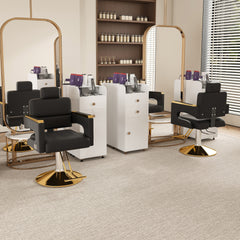Professional Hydraulic Barber Chair - 360° Swivel with Adjustable Height, Stainless Steel Armrests & Reclining Backrest for Salon & Barber Shop(black + gold) (Single Pack)