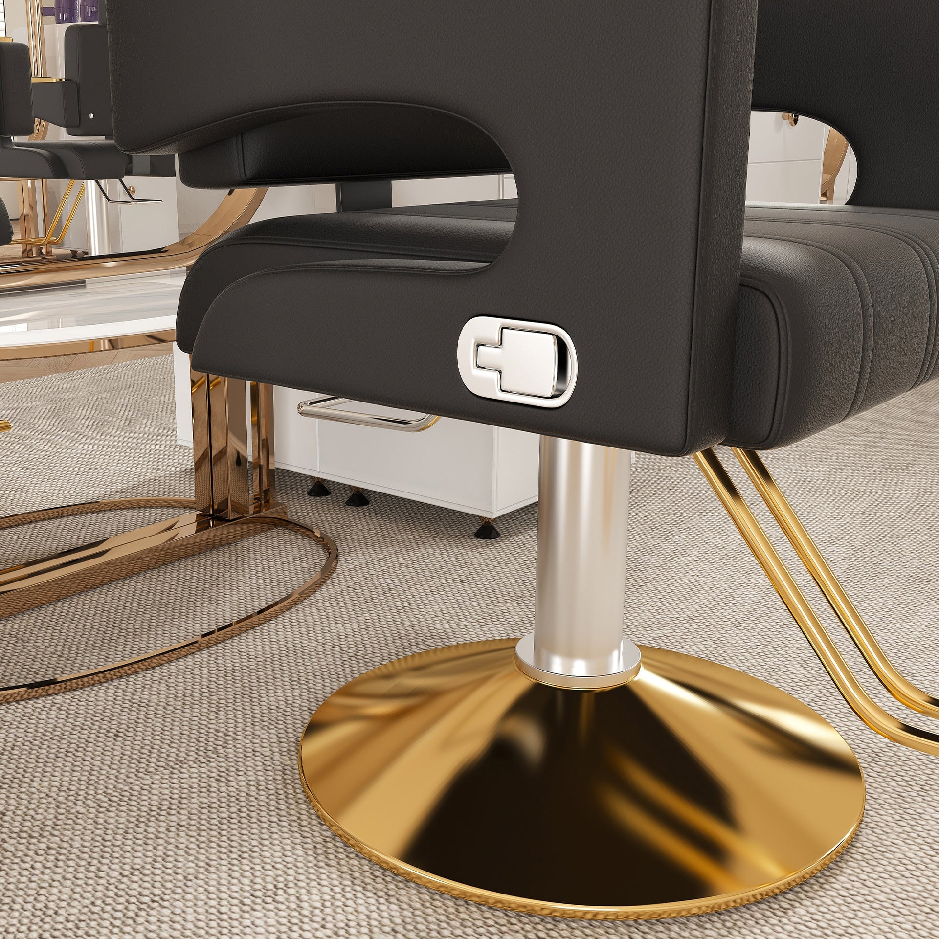 Professional Hydraulic Barber Chair - 360° Swivel with Adjustable Height, Stainless Steel Armrests & Reclining Backrest for Salon & Barber Shop(black + gold) (Single Pack)