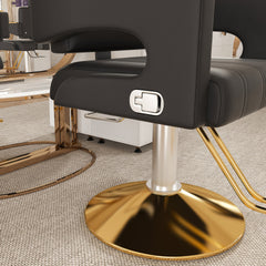 Professional Hydraulic Barber Chair - 360° Swivel with Adjustable Height, Stainless Steel Armrests & Reclining Backrest for Salon & Barber Shop(black + gold) (Single Pack)