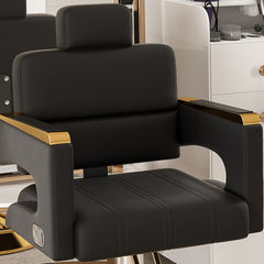 Professional Hydraulic Barber Chair - 360° Swivel with Adjustable Height, Stainless Steel Armrests & Reclining Backrest for Salon & Barber Shop(black + gold) (Single Pack)