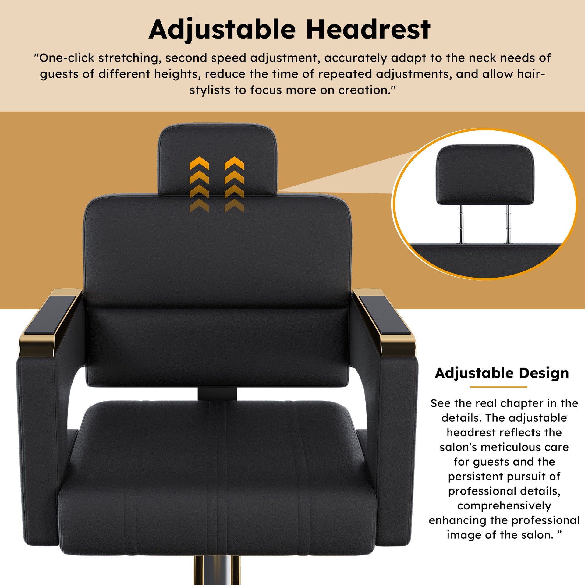 Professional Hydraulic Barber Chair - 360° Swivel with Adjustable Height, Stainless Steel Armrests & Reclining Backrest for Salon & Barber Shop(black + gold) (Single Pack)