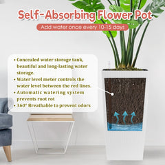 30 in Tall Large Flower Pots Planter with Self-Watering Drainage Holes&Inner Trays Indoor Outdoor Plant Pot with Drain Holes, Water Level Monitor, Inner Bucket for Garden, Patio, Porch, Backyard,White