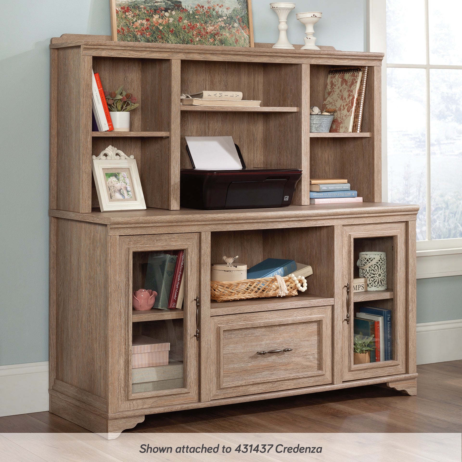 Hutch with Adjustable Shelves, Brown finish