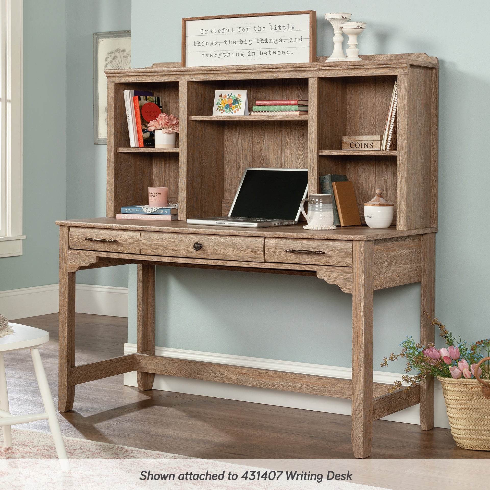 Hutch with Adjustable Shelves, Brown finish