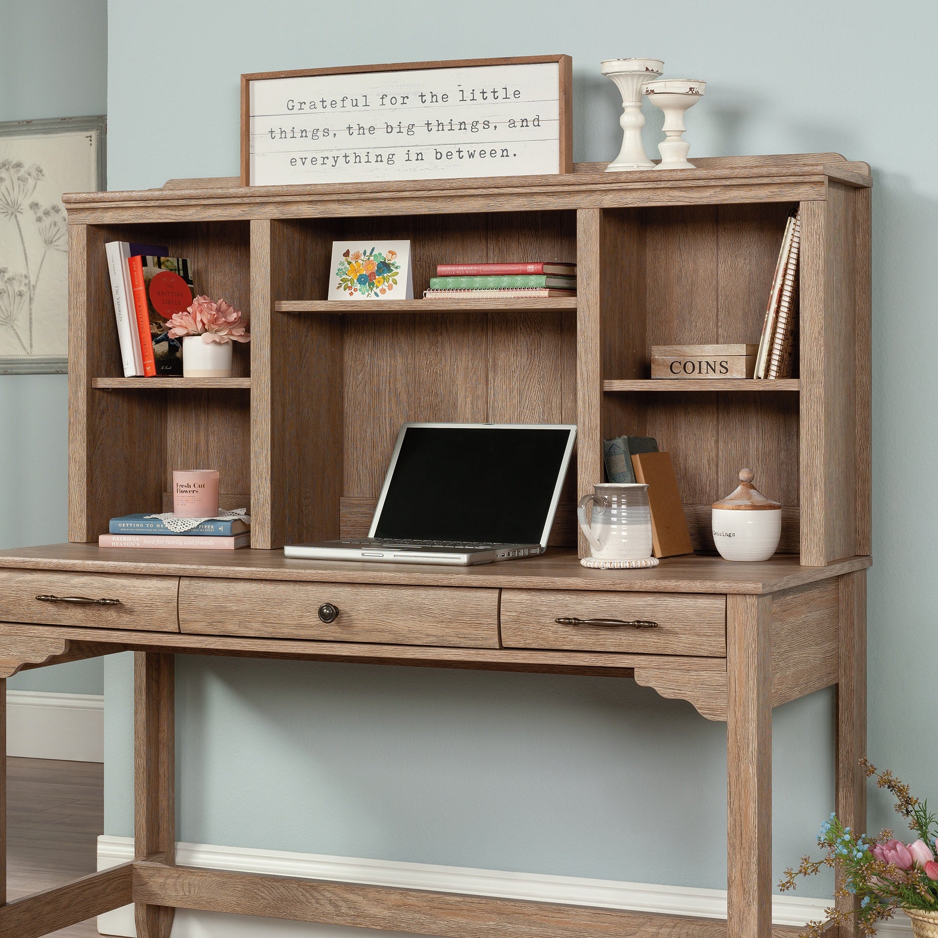 Hutch with Adjustable Shelves, Brown finish