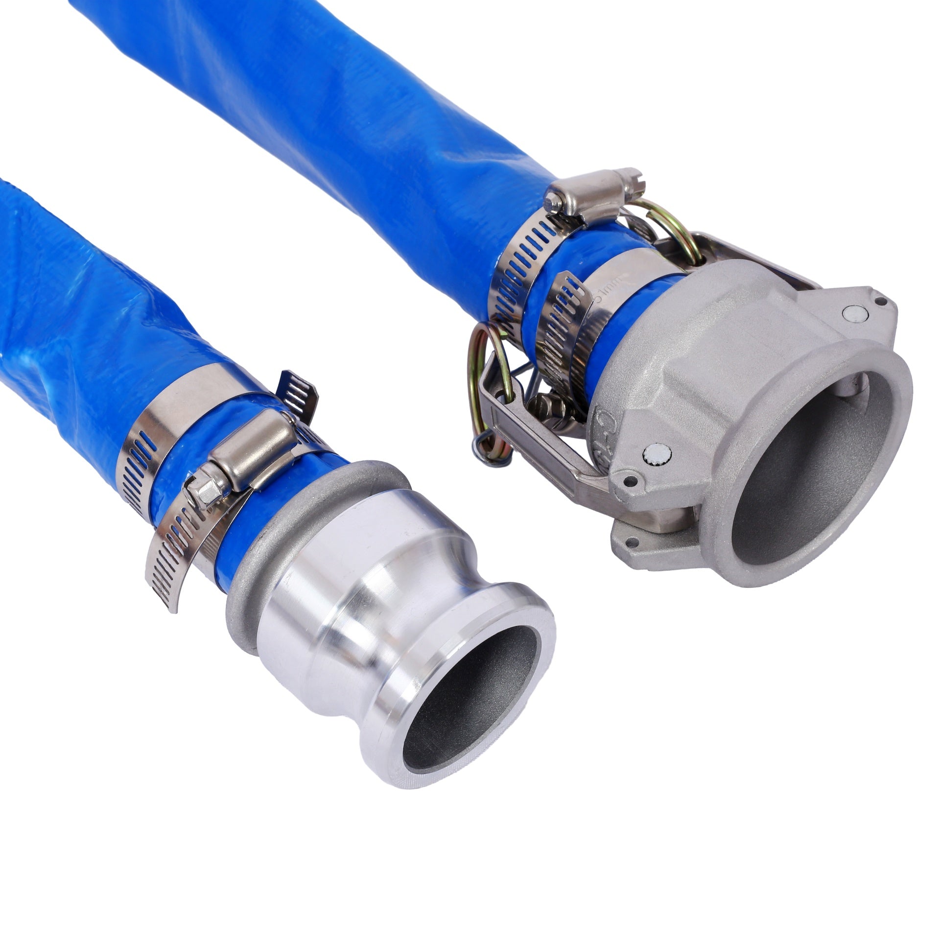 2"x50Ft  Pool Backwash Hose, Heavy Duty Reinforced Blue PVC Lay Flat Water Discharge Pump Hoses For Swimming Drain Pools and Clean Filters, with Aluminum Camlock C and E Fittings