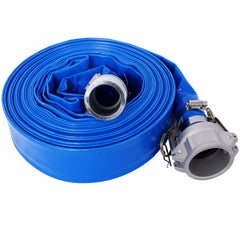 2"x50Ft  Pool Backwash Hose, Heavy Duty Reinforced Blue PVC Lay Flat Water Discharge Pump Hoses For Swimming Drain Pools and Clean Filters, with Aluminum Camlock C and E Fittings
