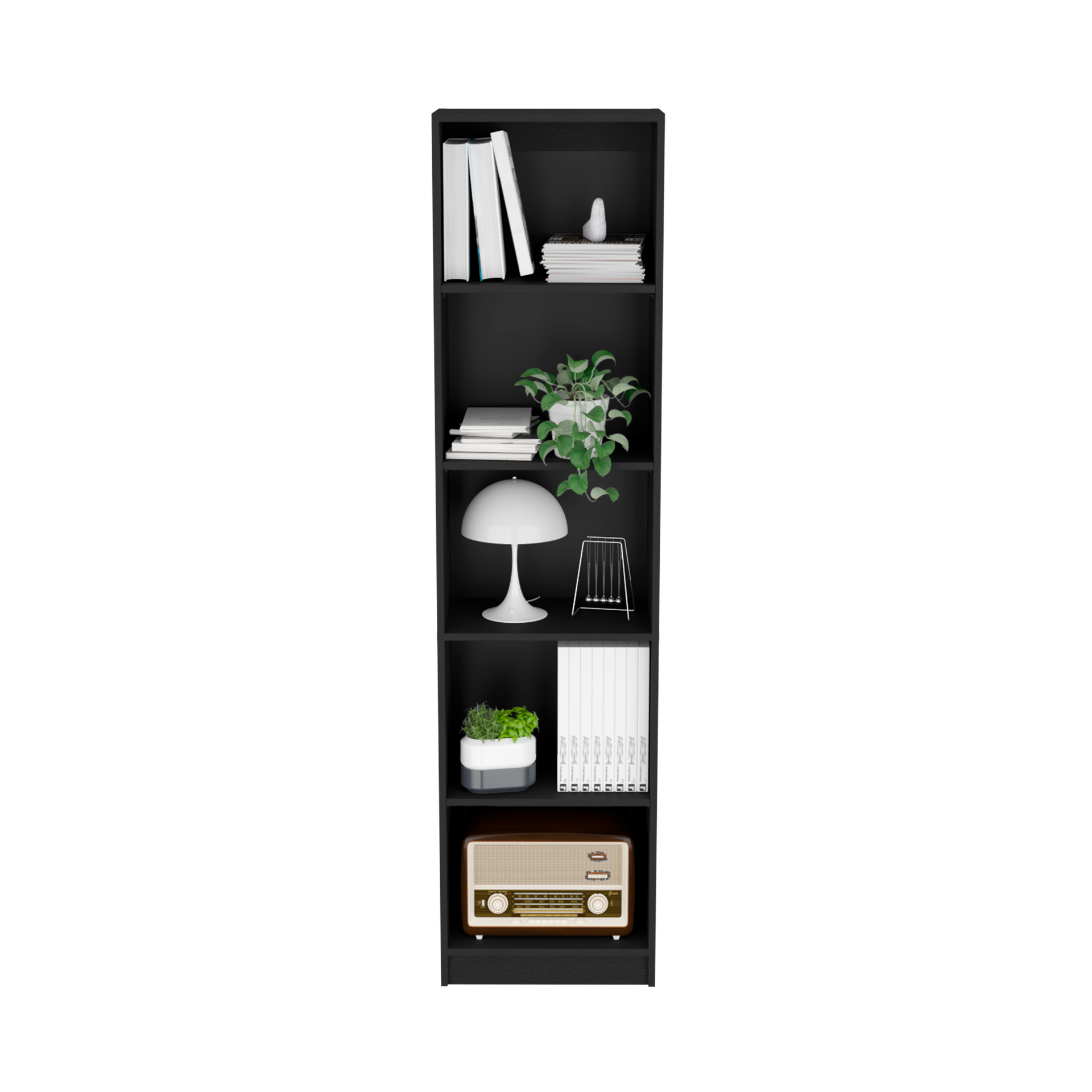 Vinton XS Bookcase Compact Bookshelf with Multiple Shelves, Black