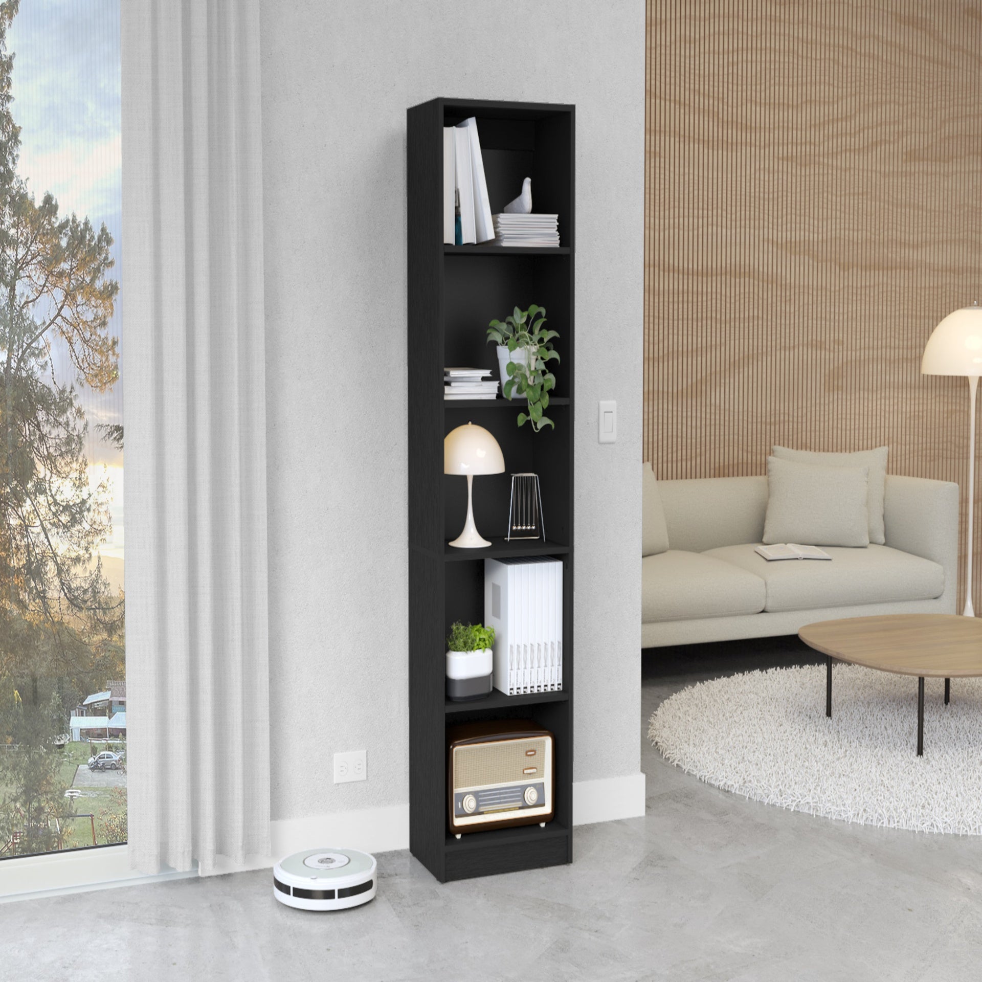 Vinton XS Bookcase Compact Bookshelf with Multiple Shelves, Black