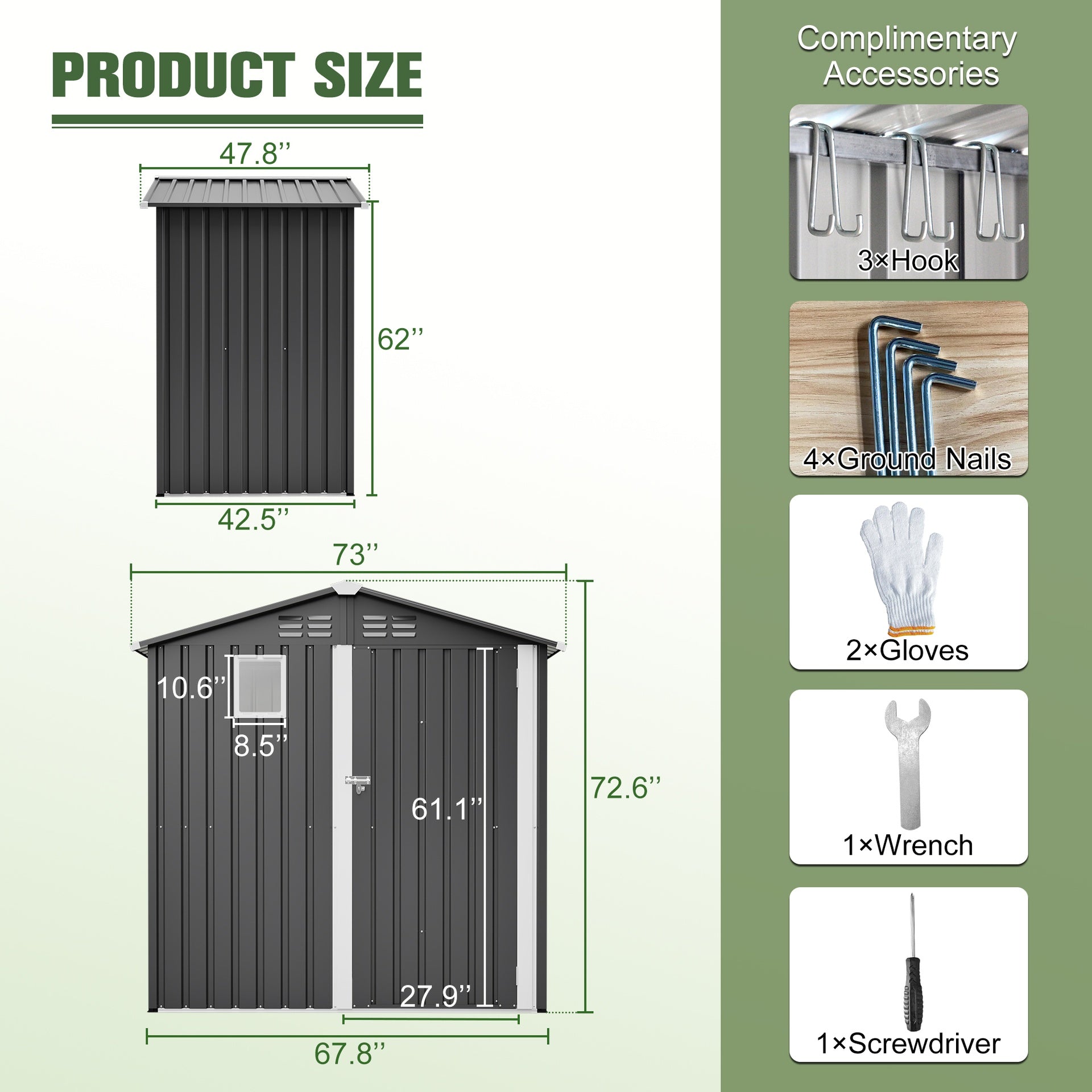 Metal Outdoor Storage Shed 6FT x 4FT, Steel Utility Tool Shed Storage House , Metal Sheds Outdoor Storage for Backyard Garden Patio Lawn (6' x 4'),Gray