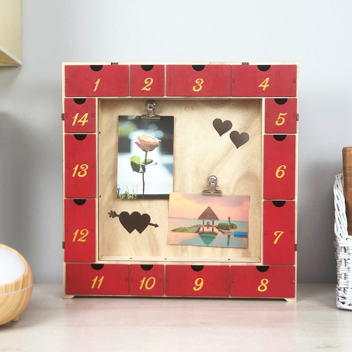 Double Hearts Dual Clip Picture Holder with Fourteen Treasure Jewelry Keepsake Boxes Valentine Christmas
