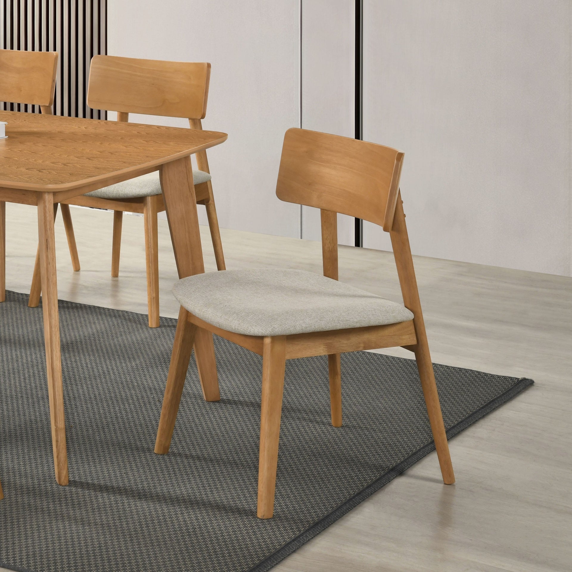 Casual Farmhouse Dining Set 5pcs Table and Side Chairs Beige Fabric Upholstered Curve Back Wooden Furniture