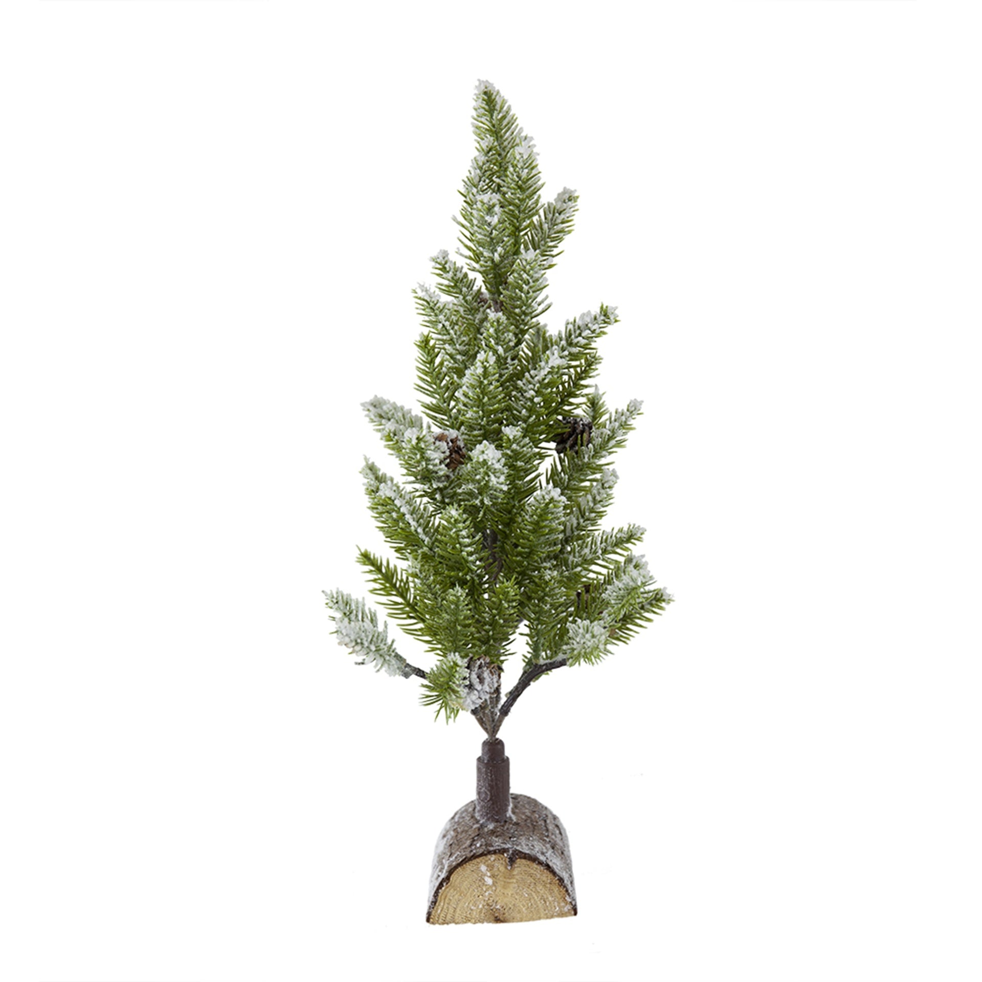Set of 2, 13.5" christmas PVC Tree On Wood Base With Snow