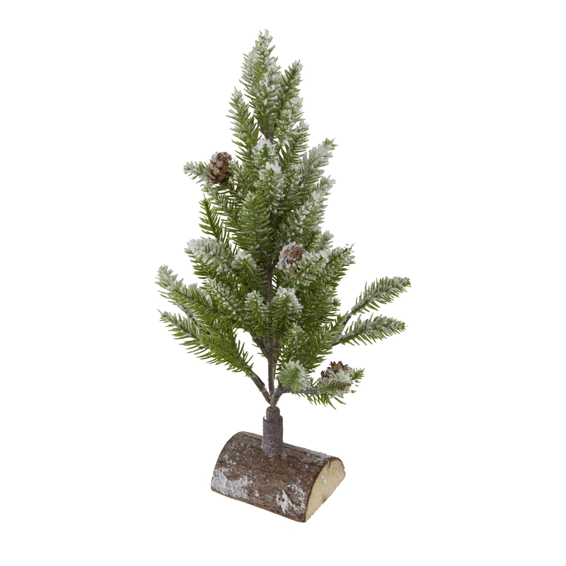 Set of 2, 13.5" christmas PVC Tree On Wood Base With Snow