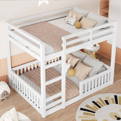 Full over Full Wood Bunk Bed with Ladder and Guardrails, White