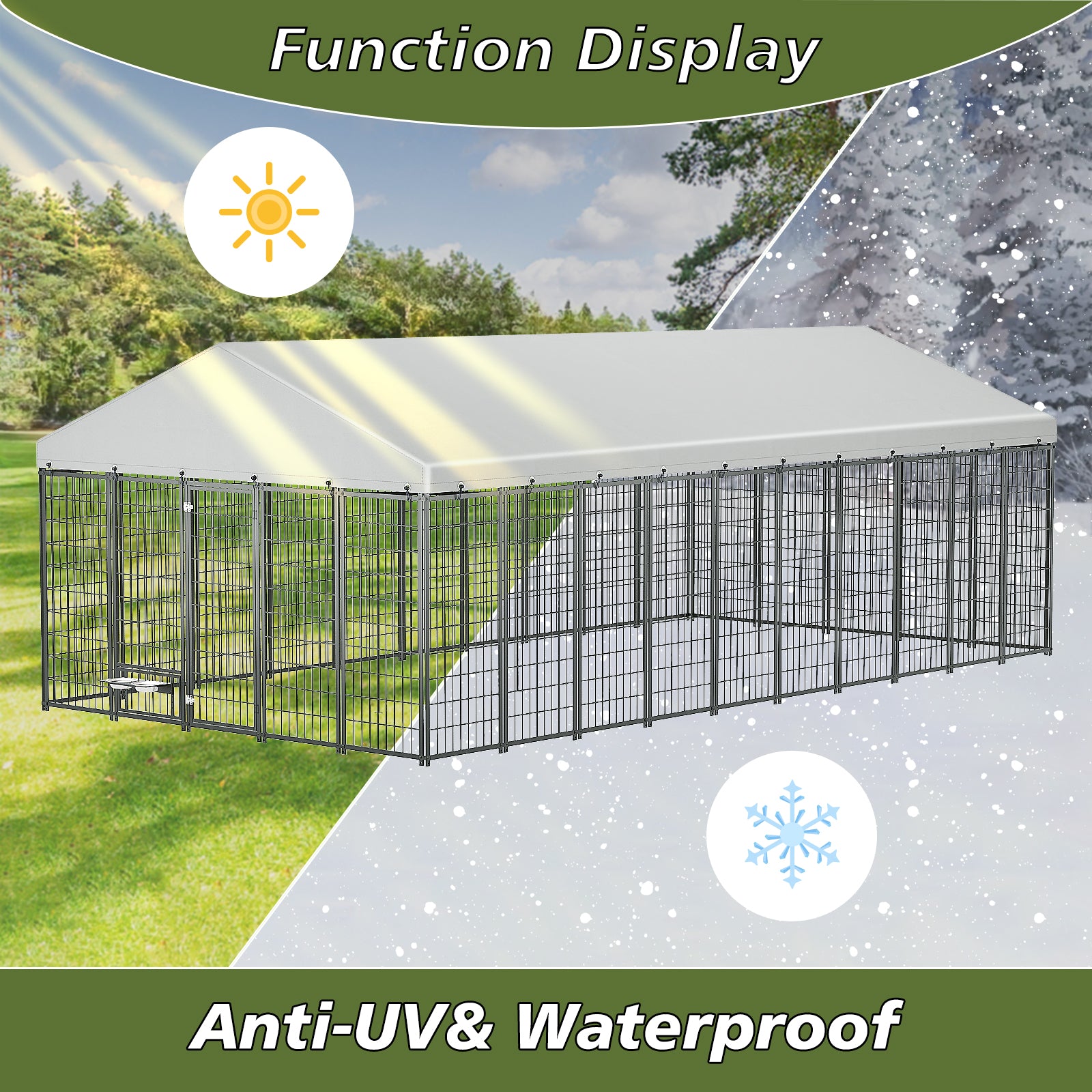 Large Dog Kennel Outdoor Pet Pens Dogs Run Enclosure Animal Hutch Metal Coop Fence with Roof Cover. 18.9'L x 9.61'W x 6.76'H.