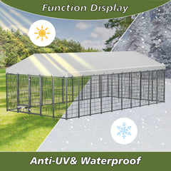 Large Dog Kennel Outdoor Pet Pens Dogs Run Enclosure Animal Hutch Metal Coop Fence with Roof Cover. 18.9'L x 9.61'W x 6.76'H.