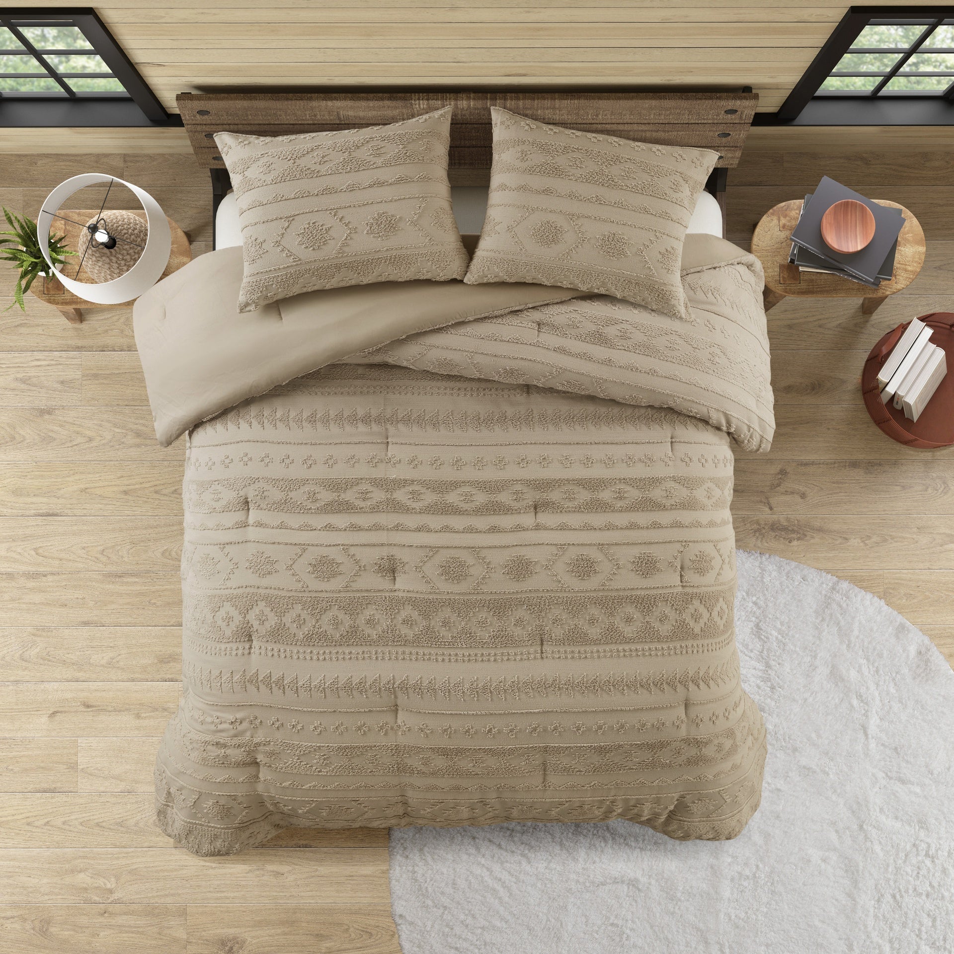 2 PCS Twin/Twin XL Chenille Oversized Comforter Set Tan