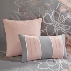 Printed Cotton Sateen Comforter Set Grey/Peach Queen