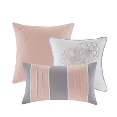 Printed Cotton Sateen Comforter Set Grey/Peach Queen