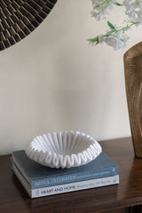D13.5x3.5" Wavy Sand and Resin Bowl with Textured White Finish