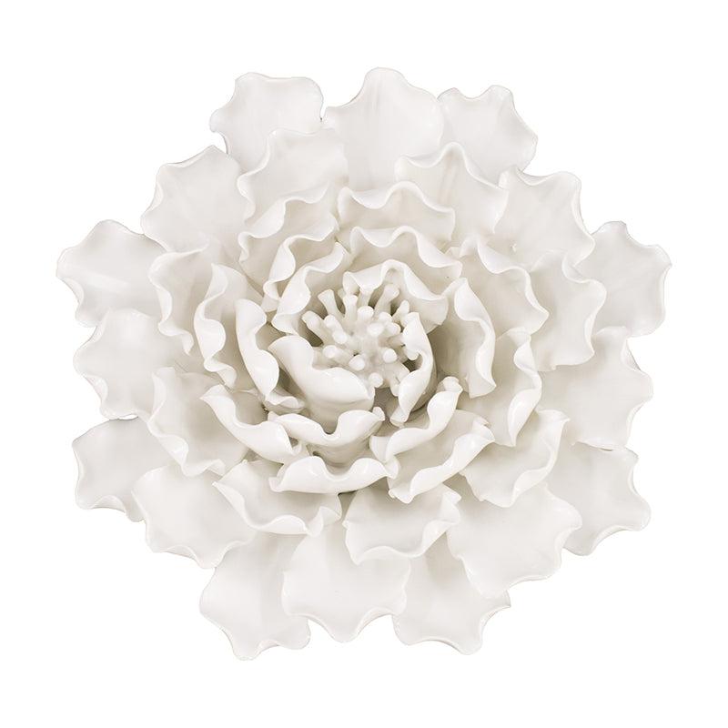 D7.3x2.8" Handmade Cream Ceramic Flower Wall Decor Accent