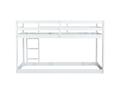 Solid Wooden, Solid Rubber Wooden Twin over Twin Floor Bunk Bed with Ladder, with Bed Platform of Strengthened Slats,White