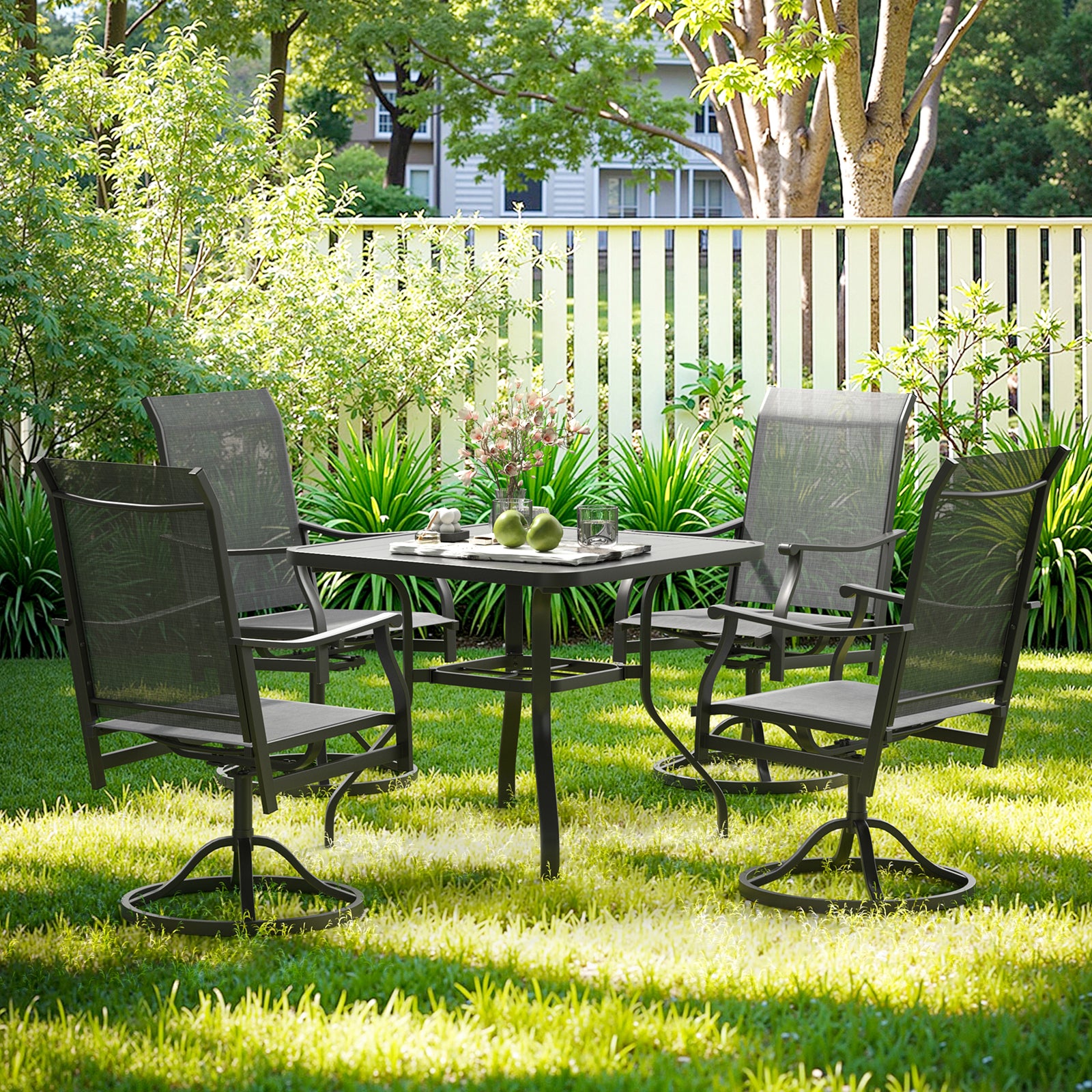 Outdoor Dining Chairs Set of 2, 360°Swivel Patio Dining Chair with Textilene Fabric, Outdoor Metal Armchair All Weather Resistant, Ergonomic Comfort, Perfect for Patio, Backyard, Balcony