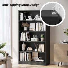 Grey Bookshelf for Bedroom 5 Shelf Office Bookcase 60 Inches Tall Modern Wood Bookshelf for Living Room 5 Tier Wide Manga Bookshelves Library Bookcase
