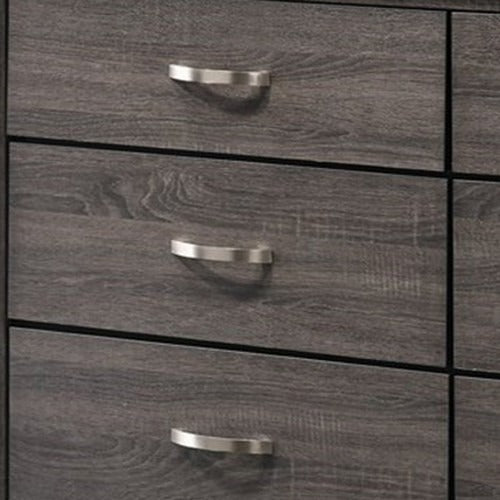 Transitional Style Dresser with 6 Drawers and Metal Pulls, Gray and Black