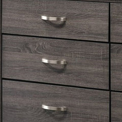 Transitional Style Dresser with 6 Drawers and Metal Pulls, Gray and Black