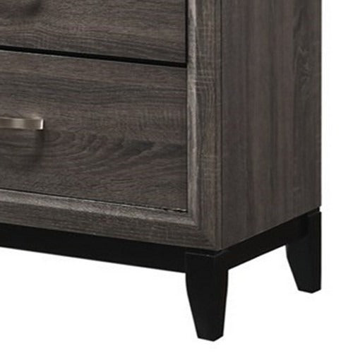 Transitional Style Dresser with 6 Drawers and Metal Pulls, Gray and Black