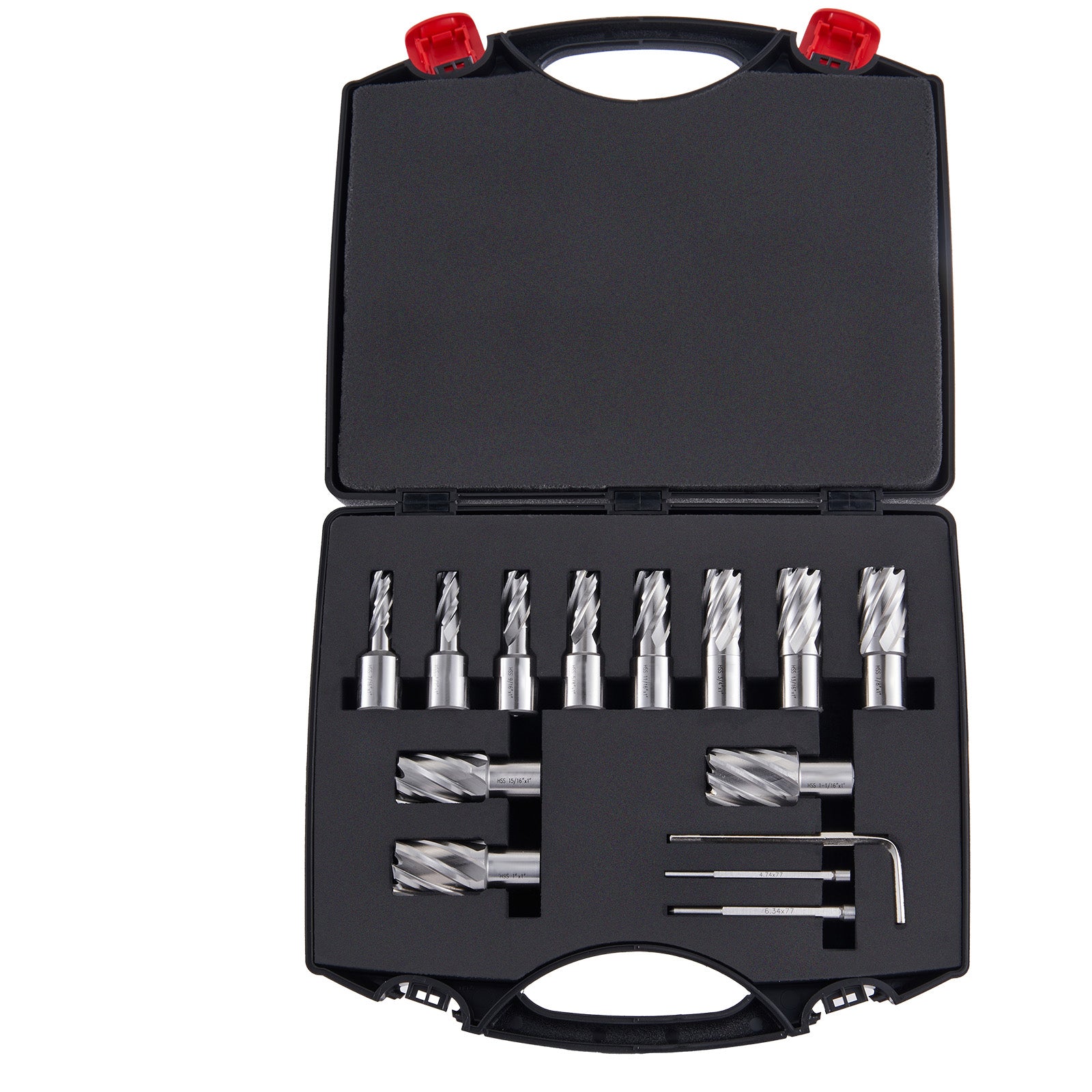 Annular Cutter Set, 13 pcs Weldon Shank Mag Drill Bits, 7/16" to 1-1/16" Cutting Diameter, 1" Cutting Depth, M2AL HSS, 2 Pilot Pins, Hex Wrench and Portable Case, for Using with Magnetic Drills
