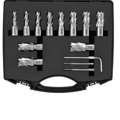 Annular Cutter Set, 13 pcs Weldon Shank Mag Drill Bits, 7/16" to 1-1/16" Cutting Diameter, 1" Cutting Depth, M2AL HSS, 2 Pilot Pins, Hex Wrench and Portable Case, for Using with Magnetic Drills