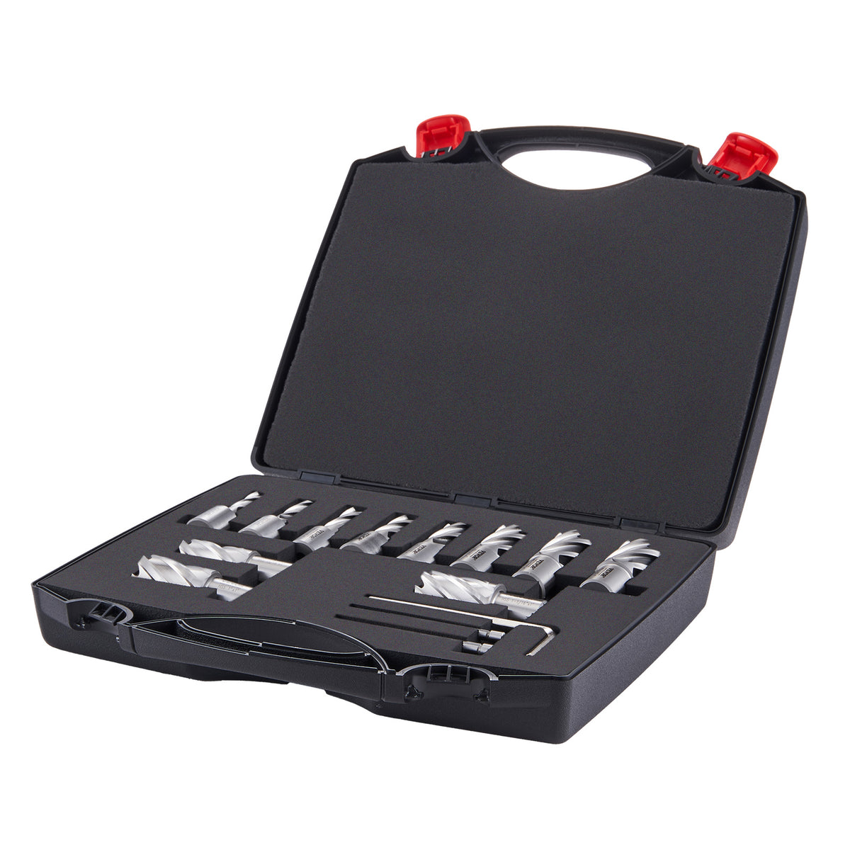 Annular Cutter Set, 13 pcs Weldon Shank Mag Drill Bits, 7/16" to 1-1/16" Cutting Diameter, 1" Cutting Depth, M2AL HSS, 2 Pilot Pins, Hex Wrench and Portable Case, for Using with Magnetic Drills
