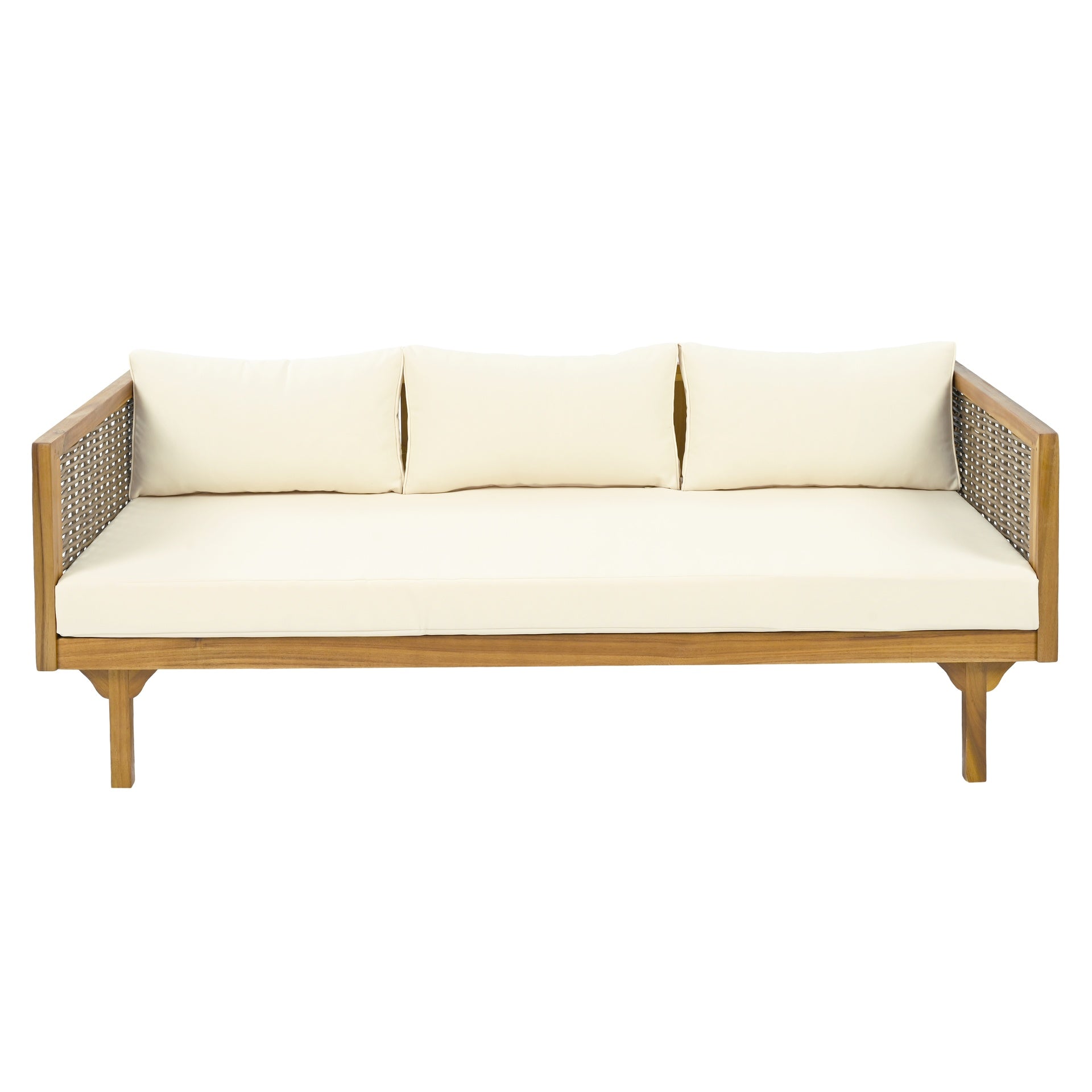 CLAREMONT 3 SEATER DAYBED WITH RATTAN ARMS (BEIGE CUSHION)