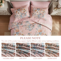 7-Piece Full 7 Piece Vintage-inspired Collection floral print,Pink
