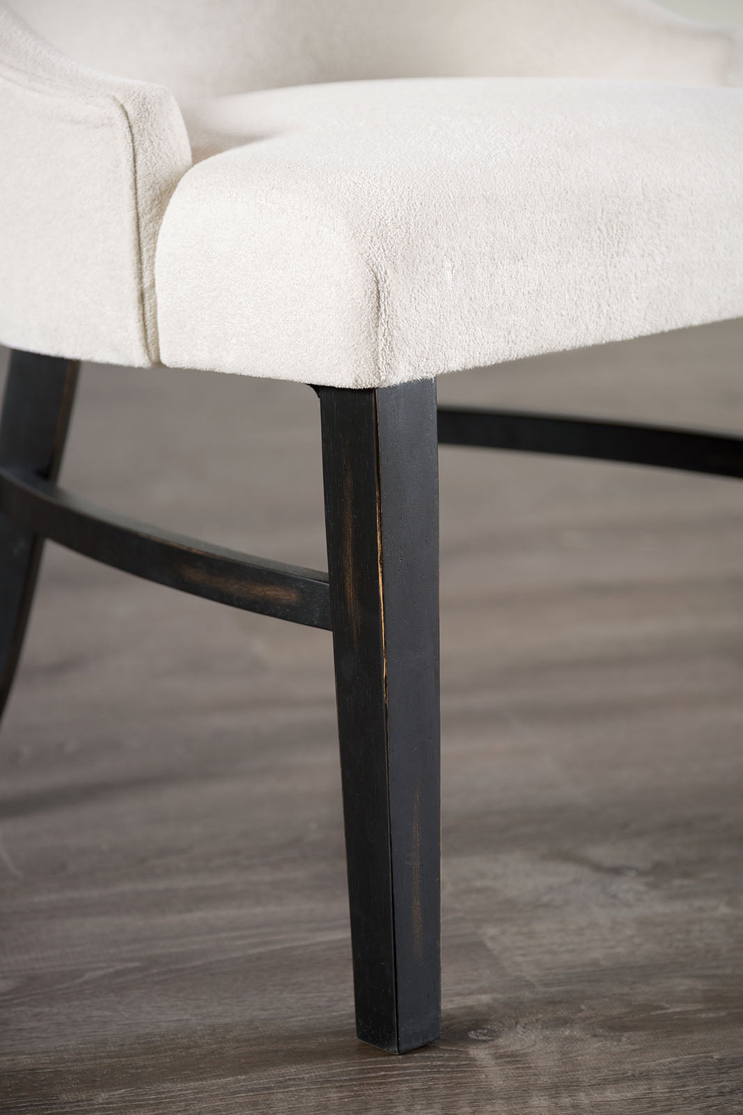 Transitional Style 2pc Arm Chair Angled Legs Padded Wing Back Welt Black And Beige Finish Dining Room