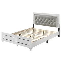Contemporary White Finish Queen Size Platform Bed w LED Light Headboard Gray PU Upholstered Wooden Bedroom Furniture 1pc