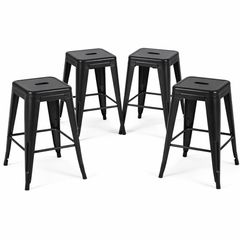 24 Inch Counter Height Stool, Backless Metal Bar Stools Set of 4, Non-Stackable, Detachable & Easy Assembly, Space-Saving Design for Kitchen Island/Bar/Café/Dining Room (Matte Black)
