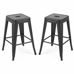 24 Inch Counter Height Stool, Backless Metal Bar Stools Set of 4, Non-Stackable, Detachable & Easy Assembly, Space-Saving Design for Kitchen Island/Bar/Café/Dining Room (Matte Black)