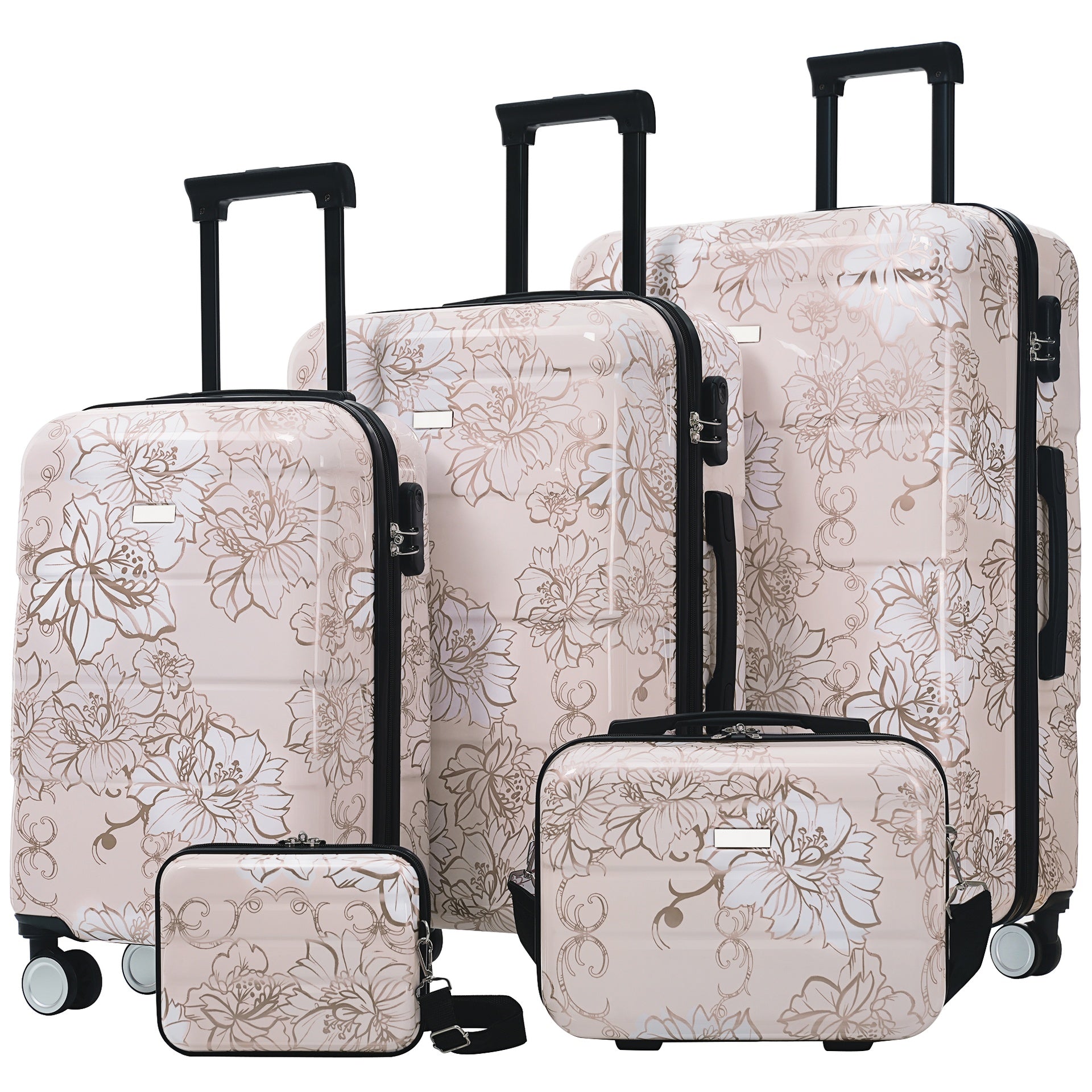 Luggage Sets New Model PC 5pcs, Hardside Lightweight Durable 20" 24" 28" Suitcases  with 8" 14" Cases, Suitcase with Lock Spinner Wheels