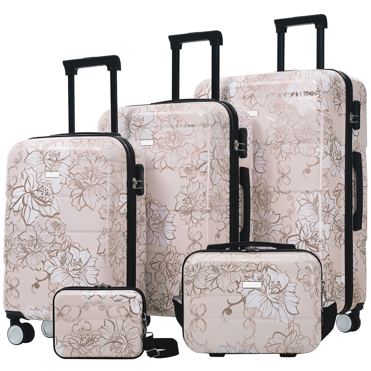 Luggage Sets New Model PC 5pcs, Hardside Lightweight Durable 20" 24" 28" Suitcases  with 8" 14" Cases, Suitcase with Lock Spinner Wheels