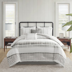 6 Piece Cotton Jacquard Oversized Comforter Set White/Grey Cal King