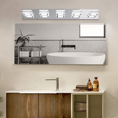 32" Modern Chrome 5-Light LED Vanity Light, Square Acrylic Lampshades Wall Mount Fixture for Bathroom, Mirror Lighting